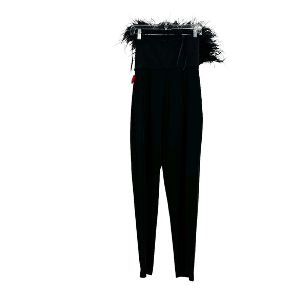 Leena for Mac Duggal Ostrich Feather Strapless Jumpsuit Black Women's Size 6 NWT - Picture 4 of 12